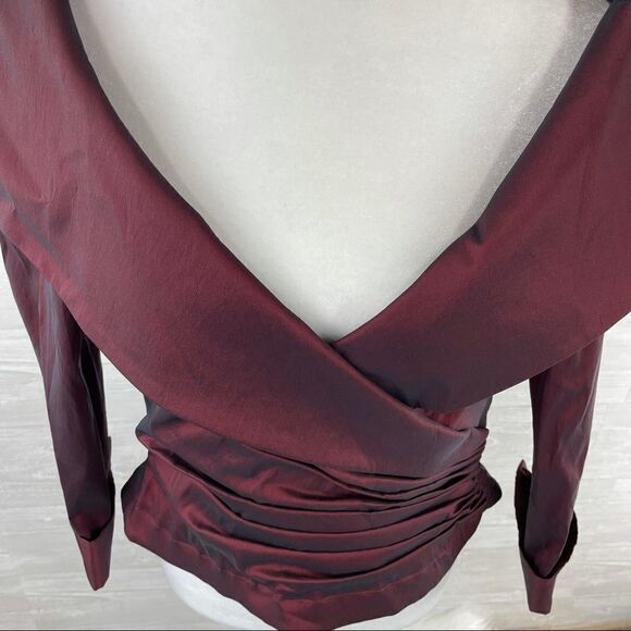 Vintage Tadashi Shoji Off Shoulder Pleated Satin Top - Picture 2 of 7